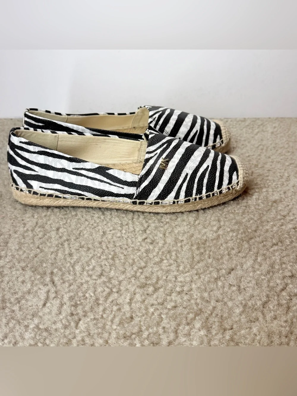 Michael Kors Women's Zebra Print Espadrille Flats Black White Slip On US 5.5